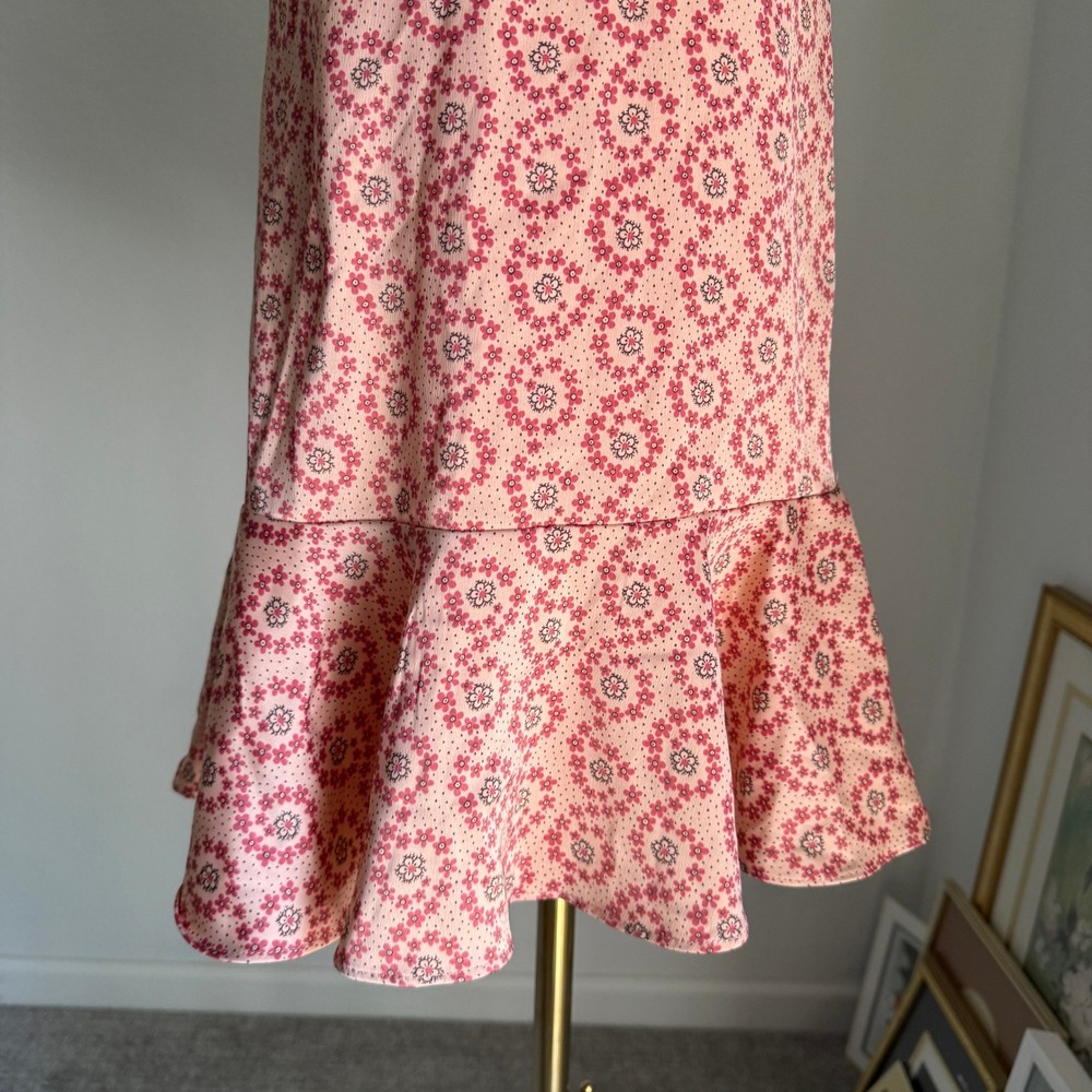 Urban Outfitters‎ Mini Slip Dress Floral Ruffle Hem Spaghetti Strap Pink Small - Picture 4 of 10